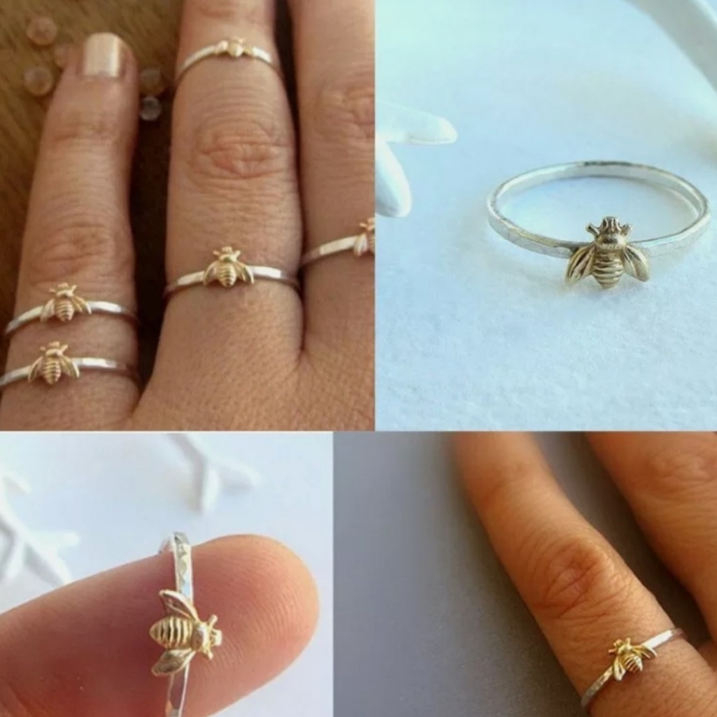 New Tiny Gold Bee Stackable Ring Size 7
